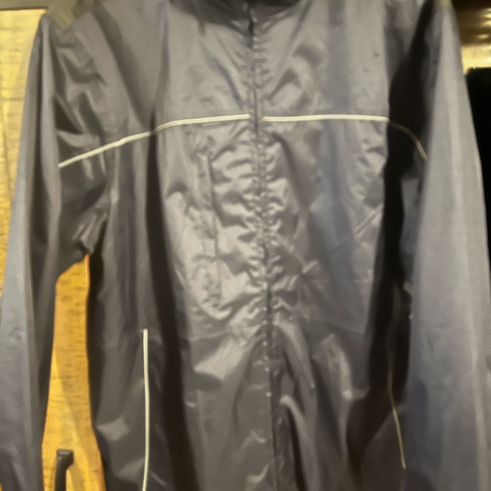 Men's Reflective-Trim Navy Raincoat - Lightweight Weather Shell
